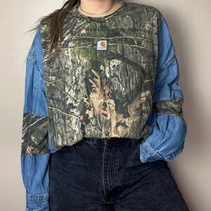 Upcycled Carhartt Vintage Camo Reworked Baggy Western Outdoor Long Sleeve Shirt